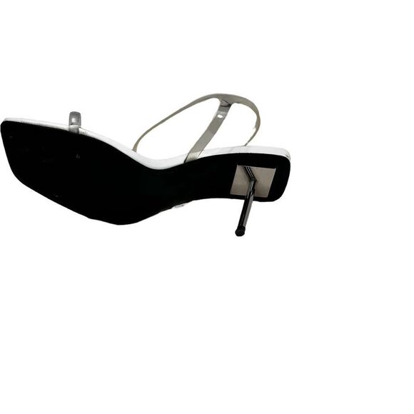 ASOS Design White Square Toe Stilleto Heel Invisible Strap Shoes ,Chrome heels - Picture 10 of 13